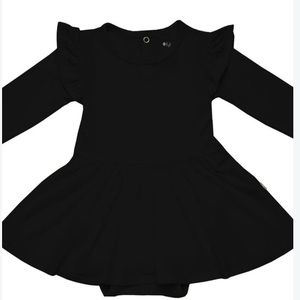 Kyte Baby Long Sleeve Bamboo Twirl Dress Bodysuit Black 6-12m